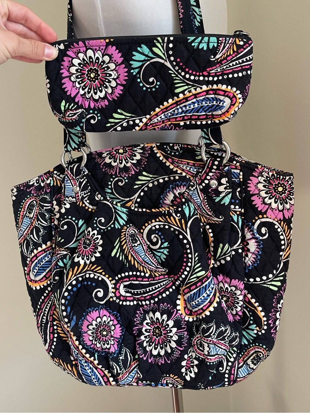 Vera Bradley Quilted Paisley Floral Tote Bag w/ Matching Zip Pouch